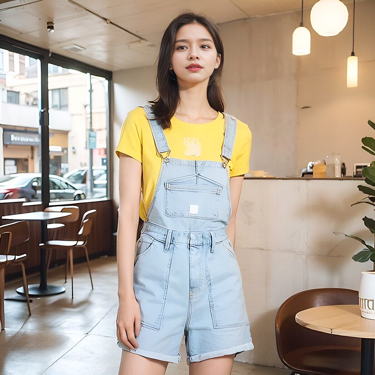 夏季牛仔背带短裤女中国想象联名able jeans特价浅色宽松版热裤潮