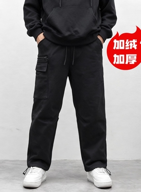 加绒加厚新款ABLE JEANS男卫裤直筒松紧腰保暖显瘦黑色休闲束脚裤