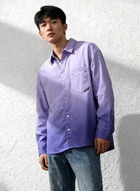 男女同款衬衫日系渐变色ABLE JEANS长袖休闲翻领宽松衬衣潮流