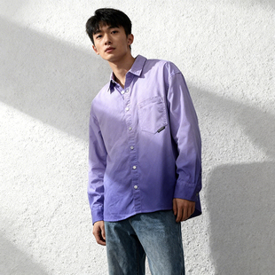 男女同款 日系渐变色ABLE JEANS长袖 休闲翻领宽松衬衣潮流 衬衫