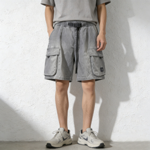 JEANS五分裤 ABLE 男士 休闲裤 多口袋松紧腰潮流夏 孤品男士 中裤 短裤