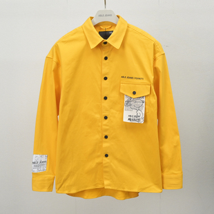 ablejeans中性宽松休闲翻领衬衫减龄春季舒适棉长袖落肩翻领衬衫