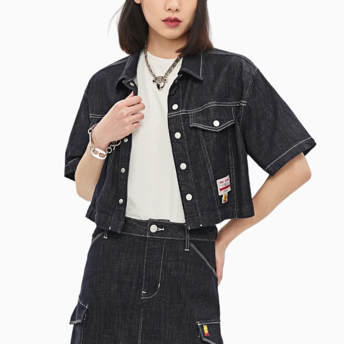 维尼熊联名高腰宽松女士牛仔短袖