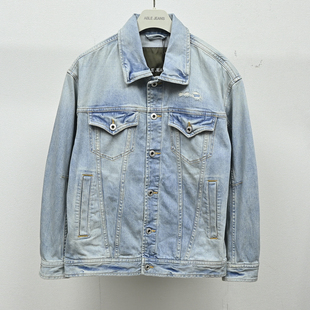 水洗做旧翻领夹克宽松休闲长袖 牛仔蓝外套春秋 JEANS中性款 ABLE
