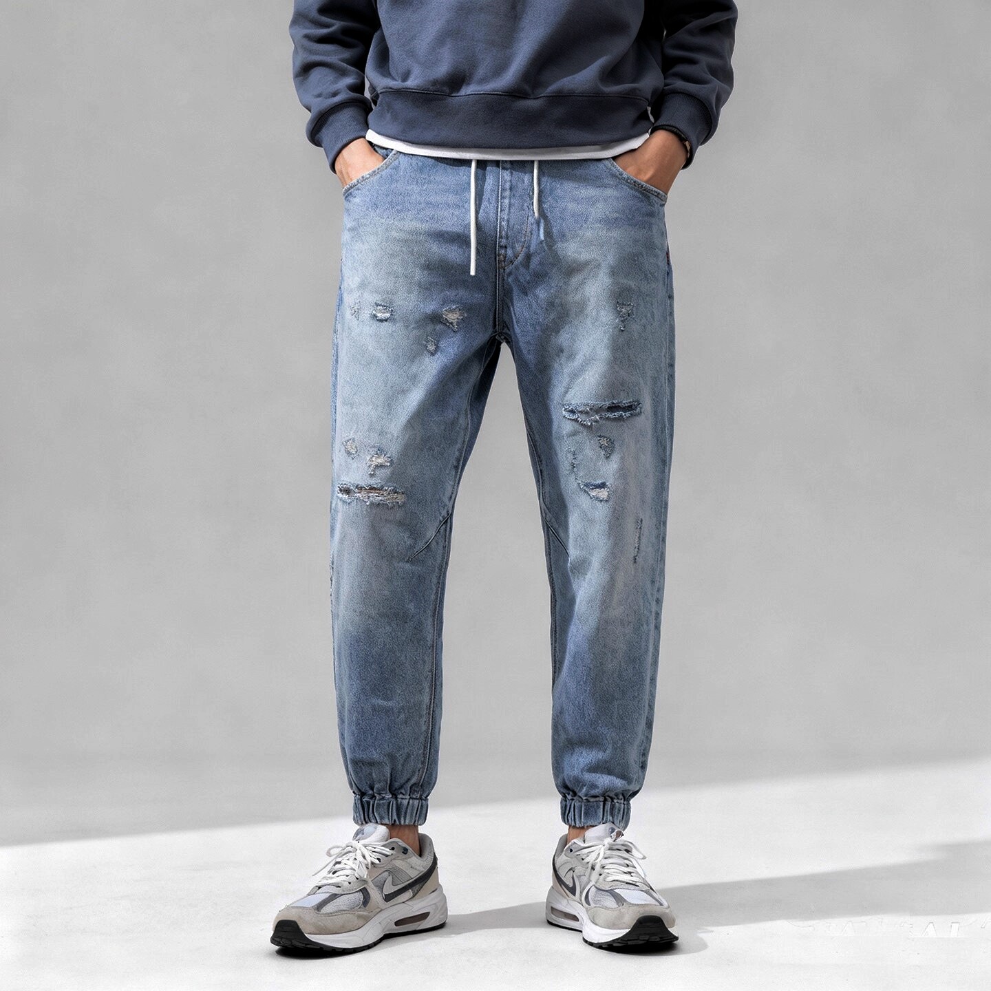 福利休闲松紧腰牛仔裤束脚ABLE JEANS男九分裤秋季休闲潮流锥形裤,男装,牛仔裤,淘宝优惠券,粉丝福利购,淘宝优惠卷