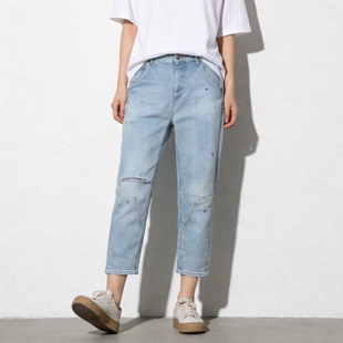 女裤 春夏妈咪裤 ABLE JEANS牛仔裤 潮流宽松显瘦破洞泼墨立体九分裤