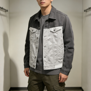 JEANS牛仔外套青年潮流拼色休闲上衣潮流翻领茄克 春秋夹克男ABLE