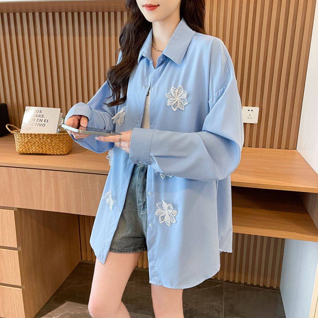 立体花朵衬衫女春夏季薄款气质上衣大版防晒外套女（店日更新款