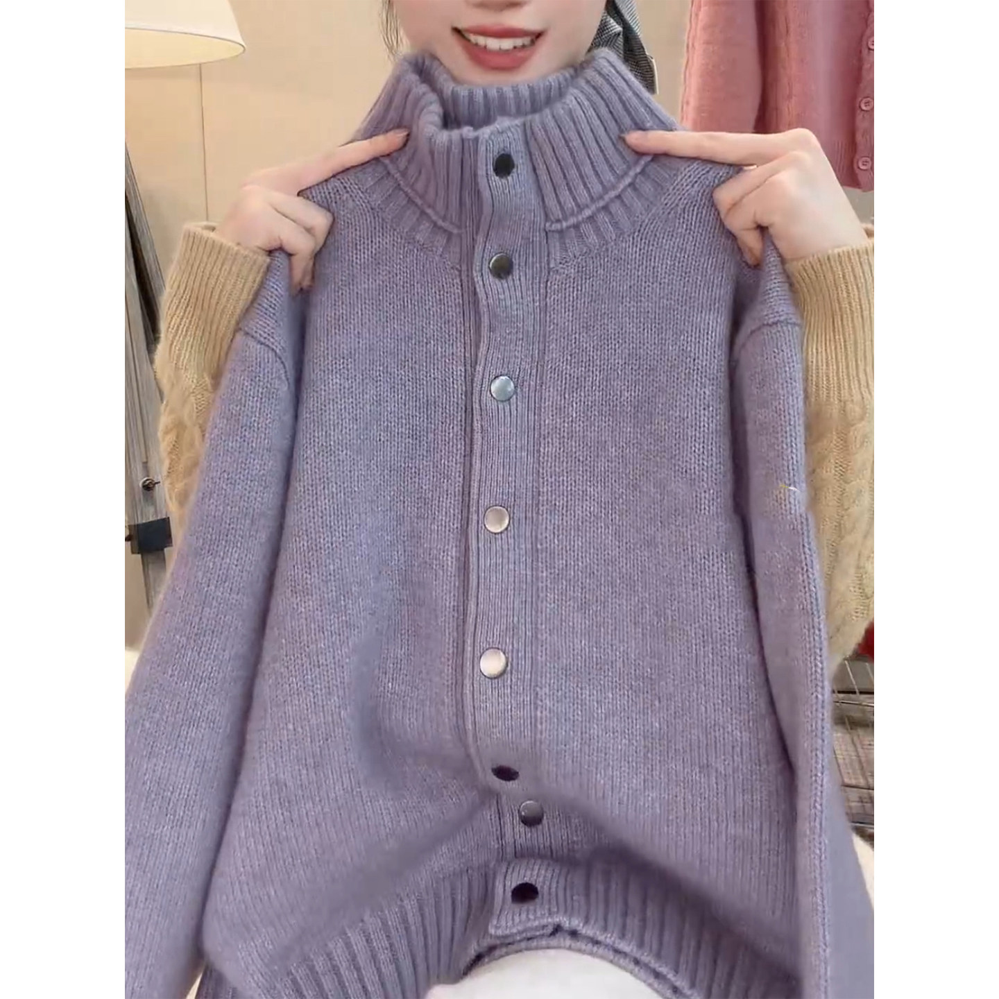 0025新款高领开衫女纯山羊绒衫欧货高端厚款针织秋冬打底毛衣外套,女装/女士精品,大码内搭,淘宝优惠券,粉丝福利购,淘宝优惠卷