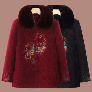 中老年人女装妈妈冬装保暖外套老太太奶奶加绒加厚水貂绒老人衣服