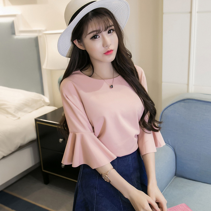 2021 spring and summer new Korean shirt flared Sleeve Ruffle large women's fat mm top