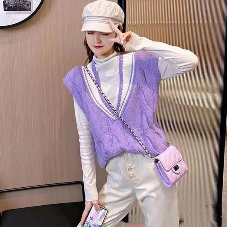 Women's waistcoat, women's autumn and winter wear new Korean loose and lazy wind collar knitted sweater vest