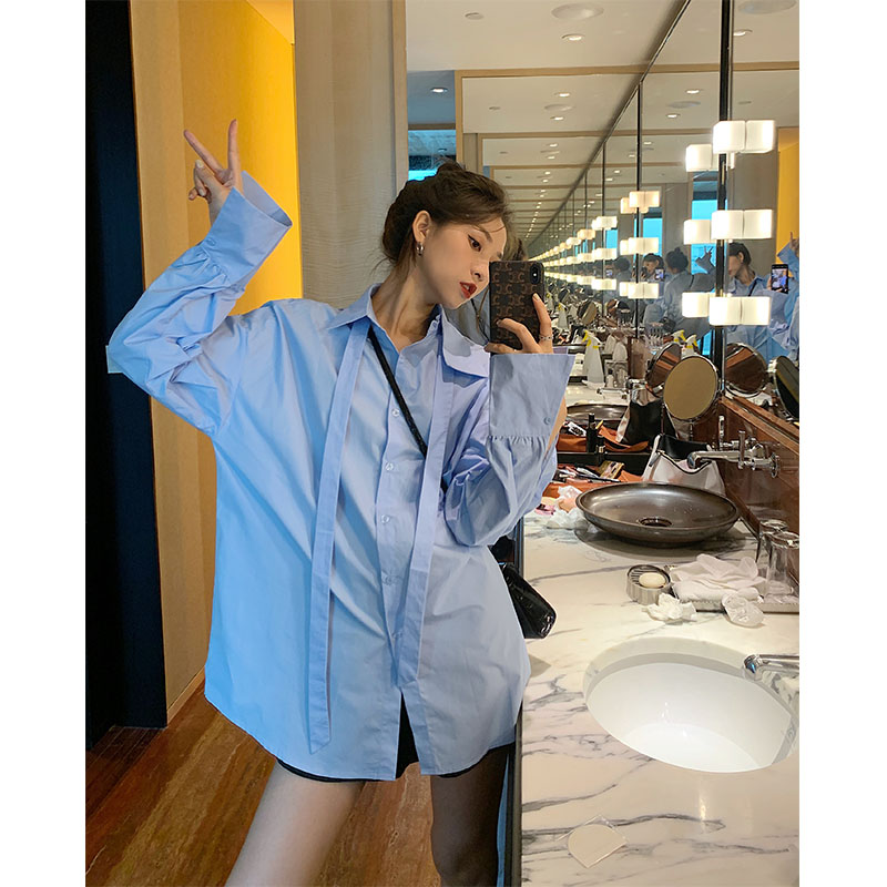 South Korea dongdamen shirt skirt South Korean version solid color loose spring dress 2021 new Hong Kong style retro medium long shirt girl
