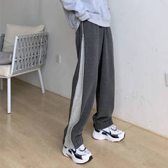 Large size women's new plush zipper sports pants women's loose and fat mm hemmed in high waist straight tube wide leg casual pants