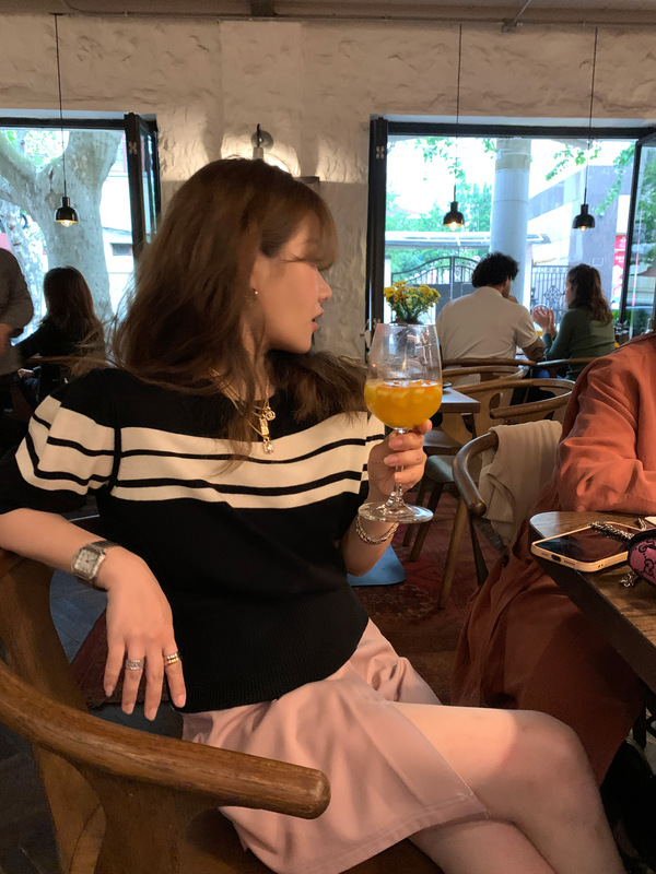 Roman holiday blouse fashionable retro up thin striped waist knit women's summer top