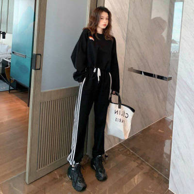 Spring and autumn new sportswear set women's Korean style loose rainbow sweater casual Harem Pants two piece set