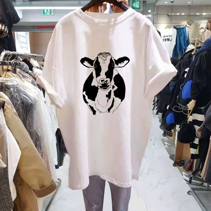 Korean white short sleeve new summer Korean cotton loose medium long half sleeve T-shirt fashion