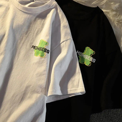 官圖實價純棉新款夏裝前後小熊印花寬鬆套頭短袖恤女