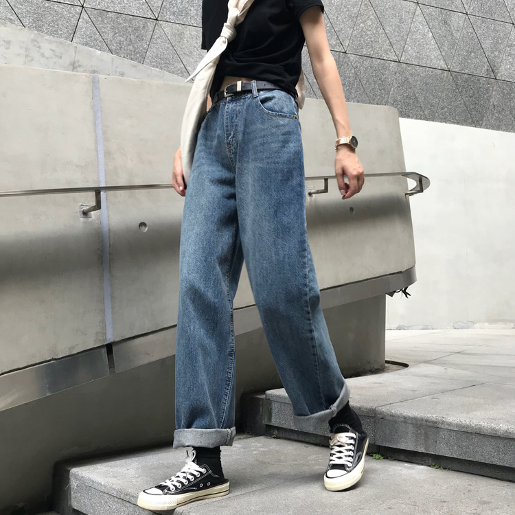 New spring 2021 Korean Retro High Waist slim daddy pants loose straight wide leg jeans women's trend