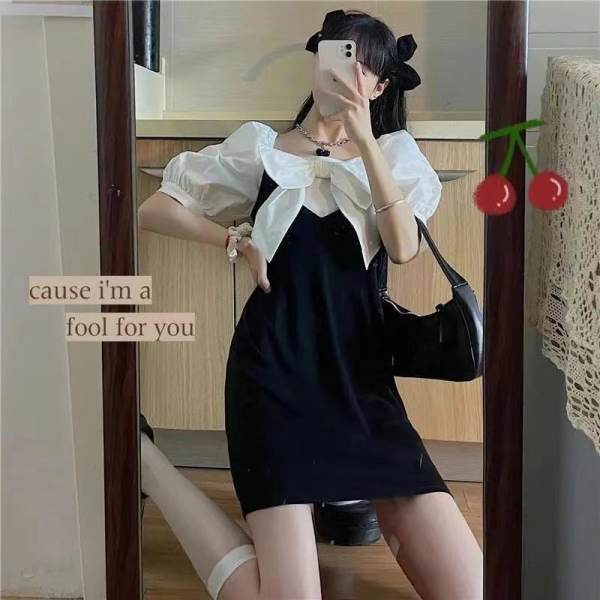 French retro dress women's design niche 2021 summer new sweet slim bubble sleeve skirt
