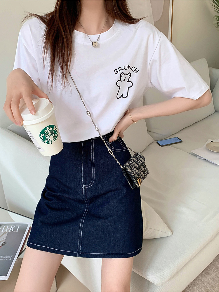 套裝2021年新款女春夏季洋氣短袖牛仔半身裙小個子減齡時尚兩件套
