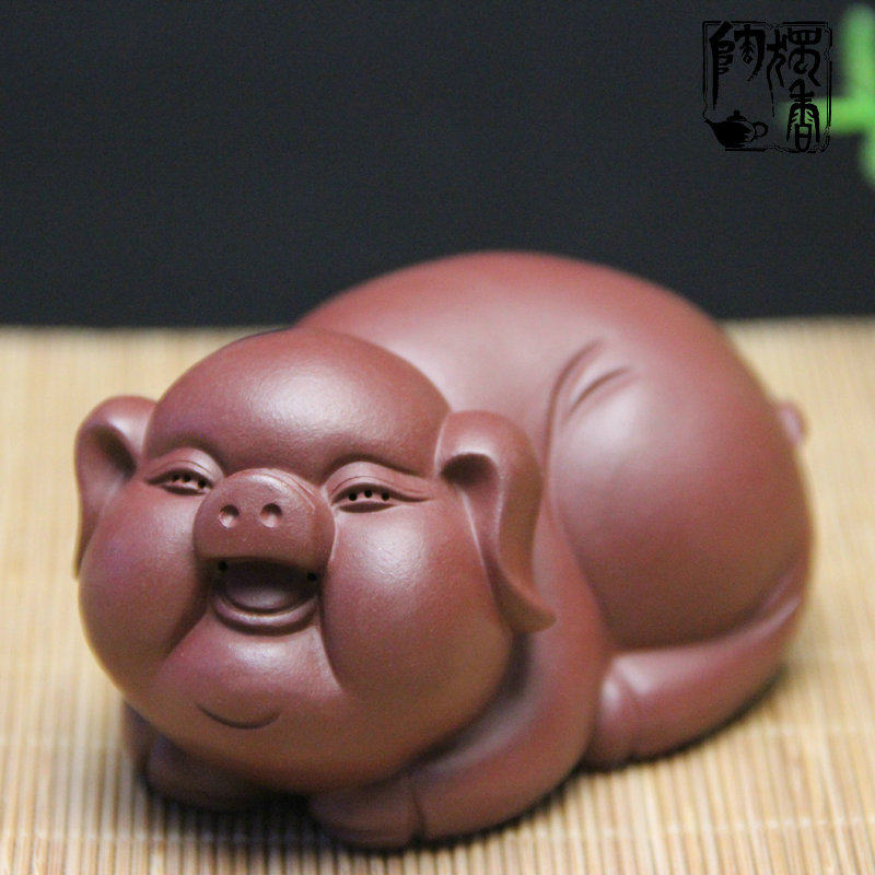 宜兴紫砂手工猪茶宠摆件