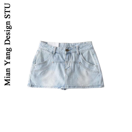 美式辣妹防走光做旧牛仔包臀裙