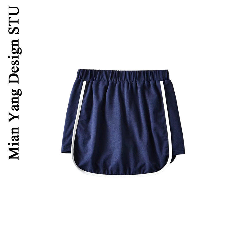 棉洋小众复古撞色运动短半裙松紧腰防走光棒球短裙少女体操包臀裙