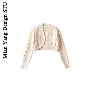 棉洋 复古气质针织毛线小坎肩女ins钩花弧边短款针织开衫毛衣外套