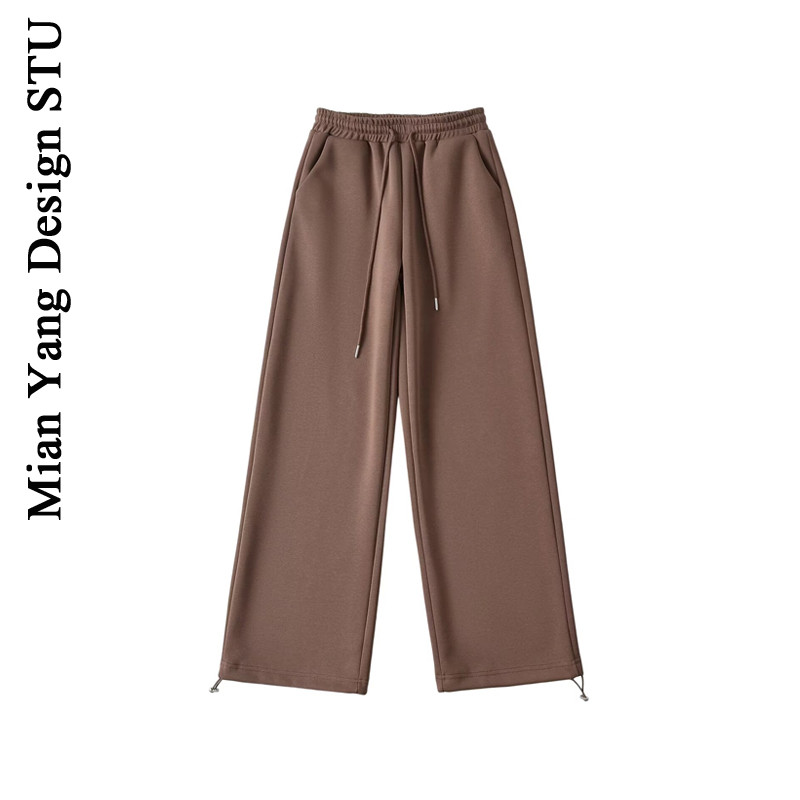 棉洋 运动裤女美式高校健身束脚抽绳直筒宽松休闲春秋阔腿卫裤子