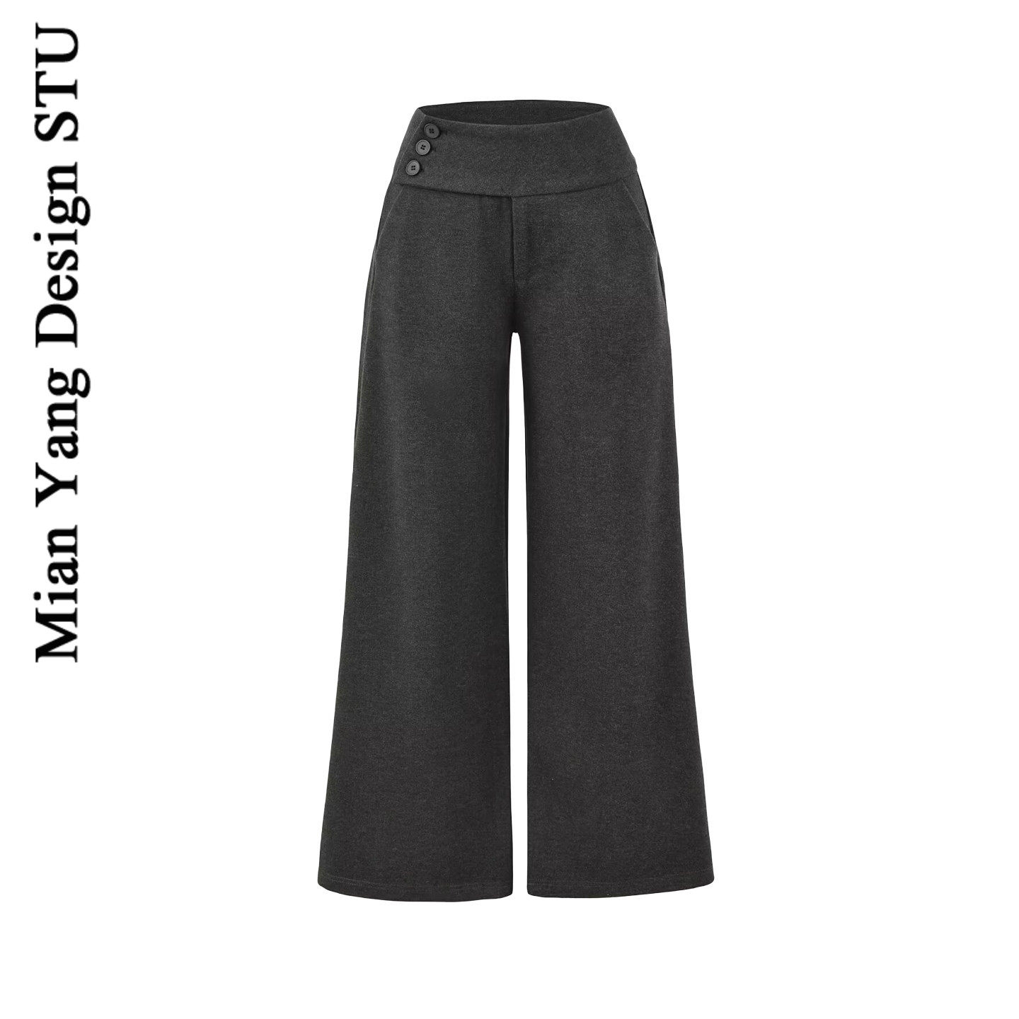 棉洋复古设计感斜扣松弛感毛呢长裤女气质辣妹慵懒休闲拖地阔腿裤,女装/女士精品,休闲裤,淘宝优惠券,粉丝福利购,淘宝优惠卷