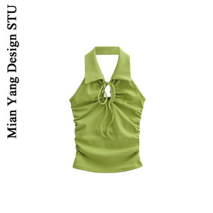 棉洋美式 百搭上衣外穿心机吊带 复古翻领挂脖背心女夏BM纯欲风修身