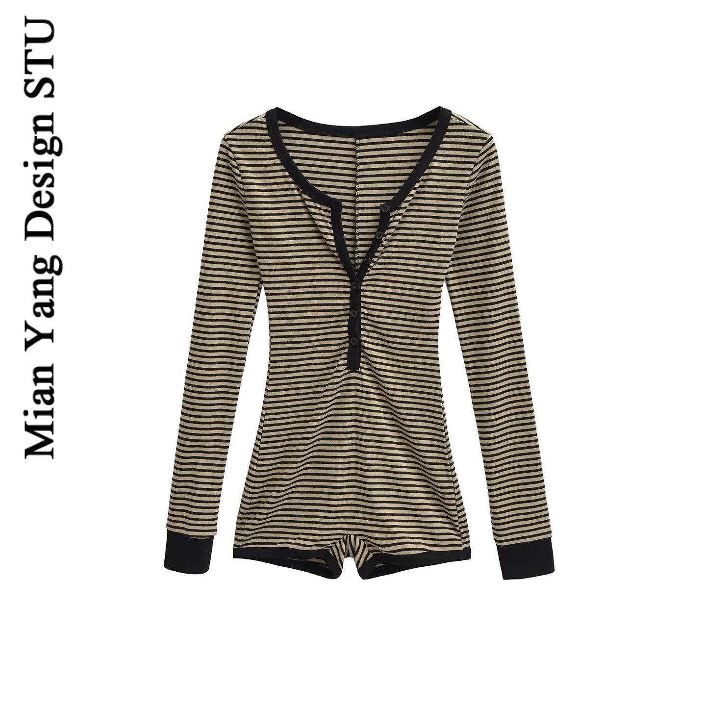 棉洋复古条纹紧身开扣连体短裤女 ins辣妹撞色条纹内搭显瘦连体衣,女装/女士精品,连体衣/裤,淘宝优惠券,粉丝福利购,淘宝优惠卷