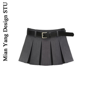 棉洋复古辣妹低腰百搭百褶裙 学院风宽腰带防走光显瘦jk短裙a字裙