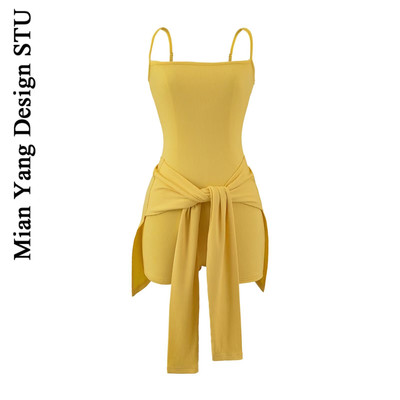 ins复古吊带连体衣绑带两件套