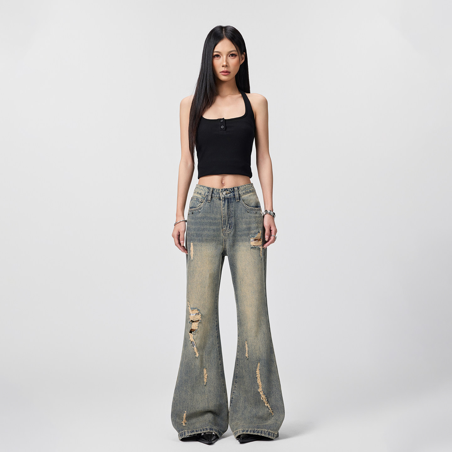 2026春夏新款复古破洞宽松不贴腿微喇牛仔裤女,女装/女士精品,牛仔裤,淘宝优惠券,粉丝福利购,淘宝优惠卷