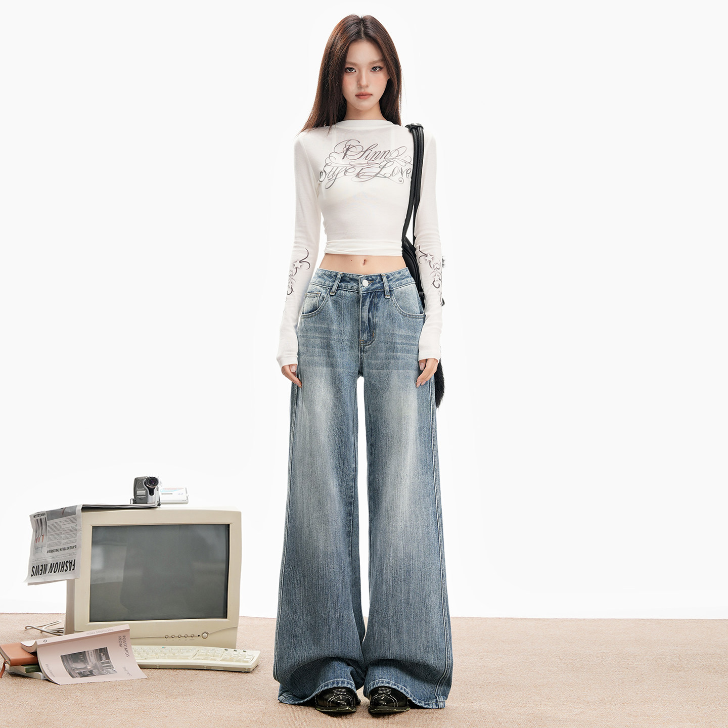 美式复古阔腿牛仔裤女2026春季新款低腰显瘦垂感宽松慵懒风拖地裤,女装/女士精品,牛仔裤,淘宝优惠券,粉丝福利购,淘宝优惠卷