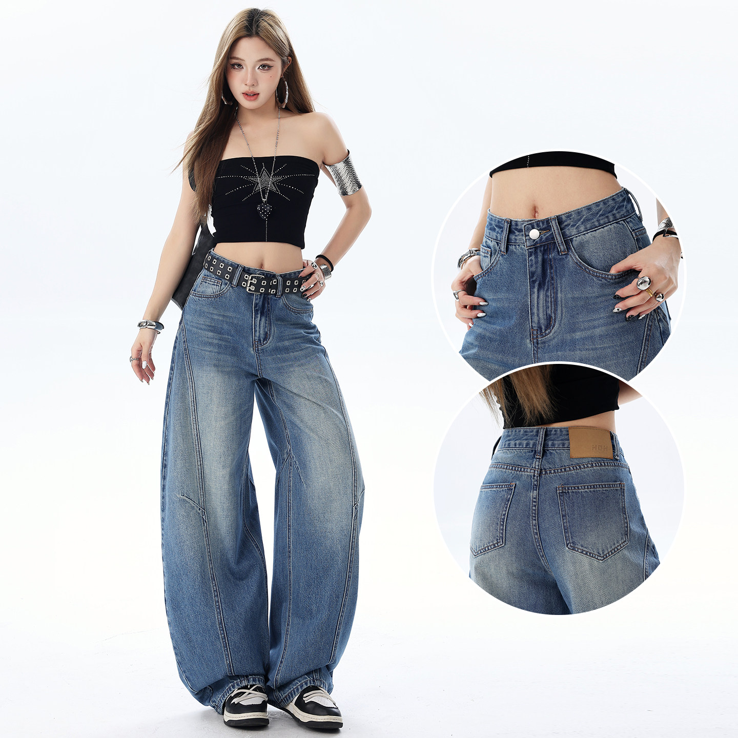 复古高街阔腿牛仔裤女2026春季新款宽松美式显瘦大码梨形弯刀裤子,女装/女士精品,牛仔裤,淘宝优惠券,粉丝福利购,淘宝优惠卷