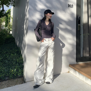 2026春款休斯顿街区斜口袋侧褶修饰比例设计款工装裤白色休闲裤