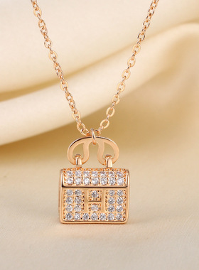 新款 H康康包吊坠项链18K香槟金满钻网红字母 轻奢时尚送女友礼物