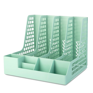 得力加厚书架桌面儿童学习书立架a4文件夹整理收纳盒办公室文件框置物架四联多层折叠四栏办公用品资料框档案