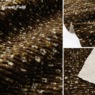 垂感 深军绿色小碎花印花立体条纹褶皱丝绒面料衬衫裙子春夏布料