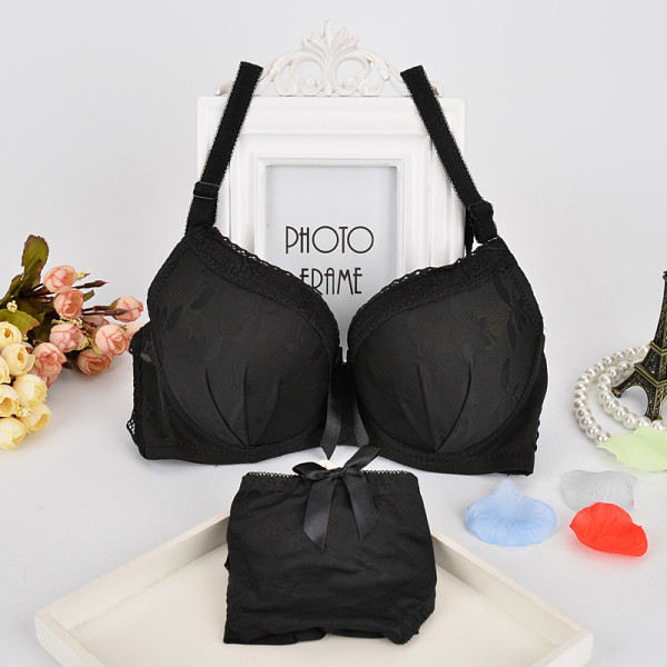 黑白色内衣裤套装女薄款大学生高中少女文胸有钢圈聚拢定型小胸罩