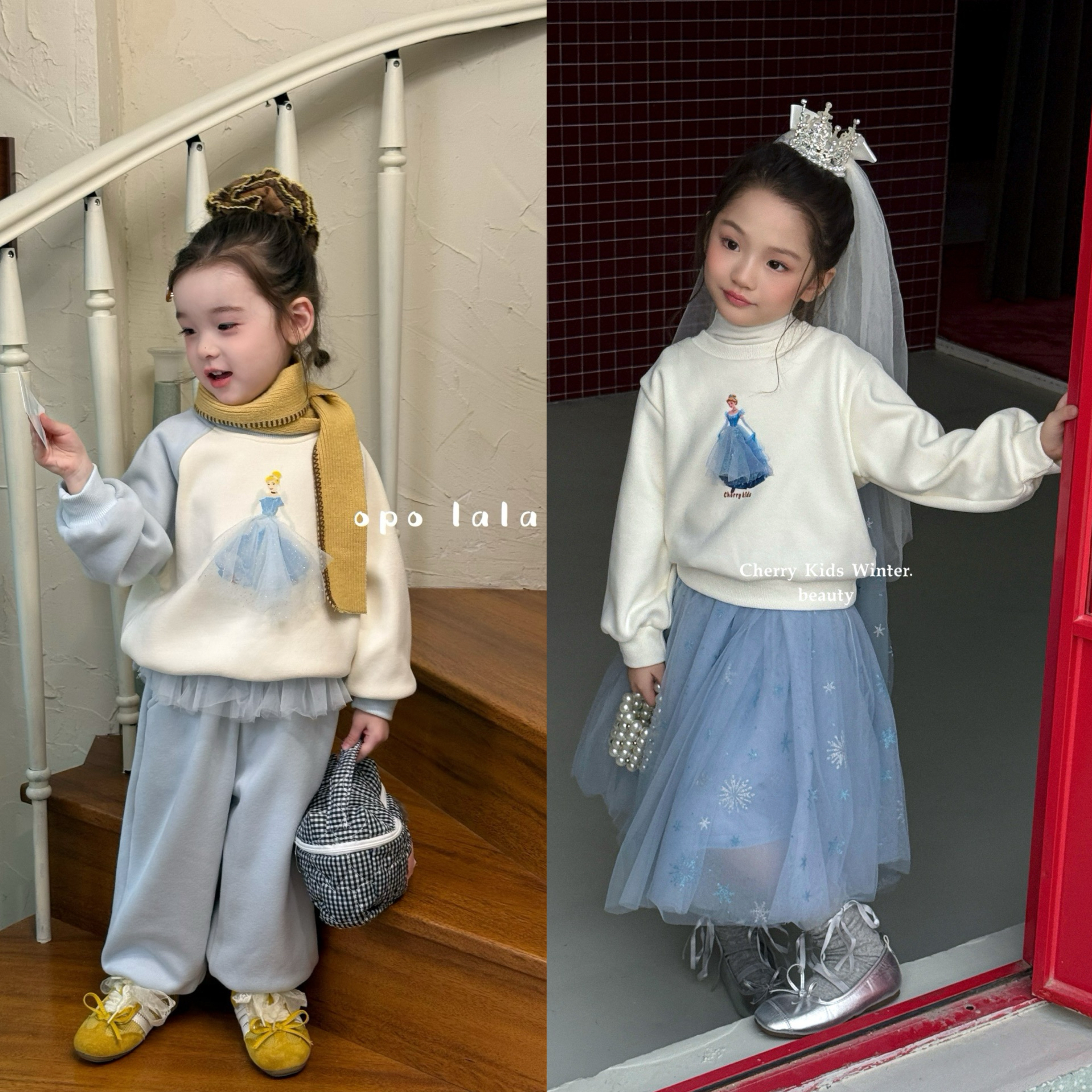 Cherry25新款女童加绒卫衣网纱半身裙套装爱莎公主裙拜年服/套装