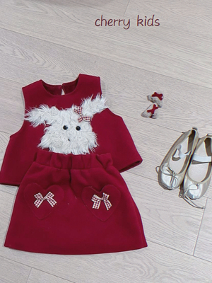Cherry女童套装红色新年衣服过年