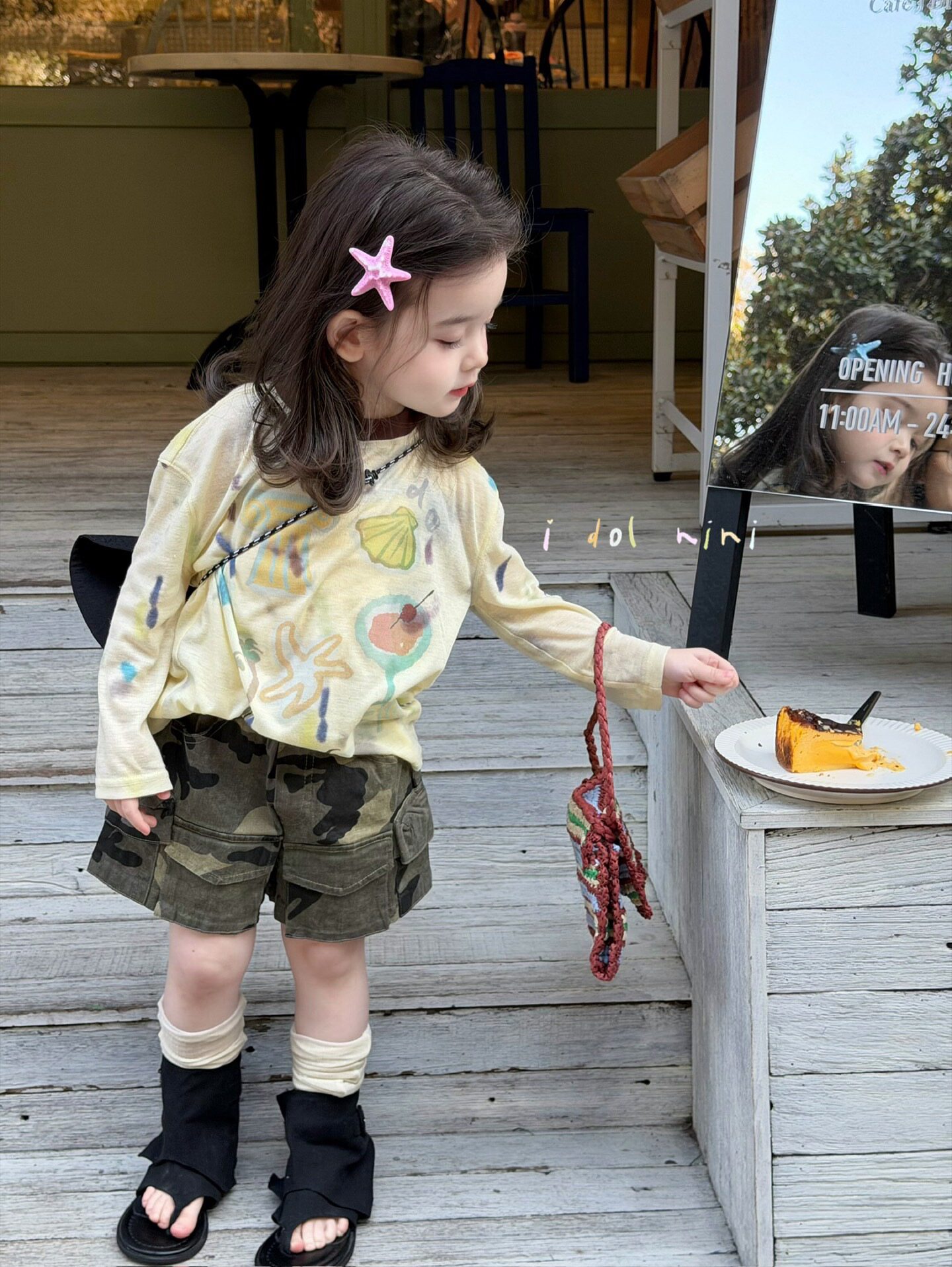 Idol新彩绘长袖T恤 防晒女童宽松透气上衣 迷彩短裤套装6378/6618