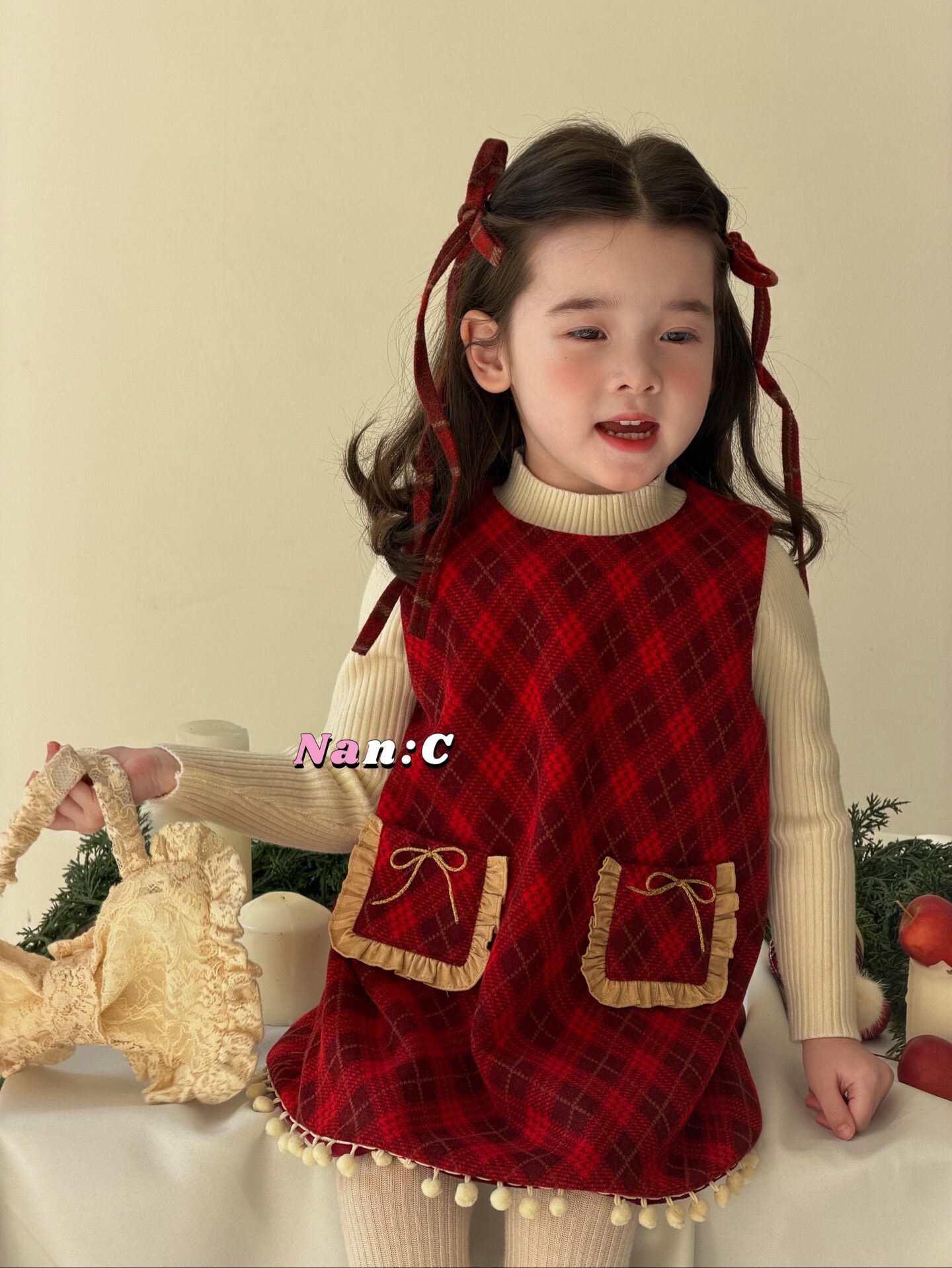 2025新款女童新中式国风盘扣加绒古风马甲背心裙套装