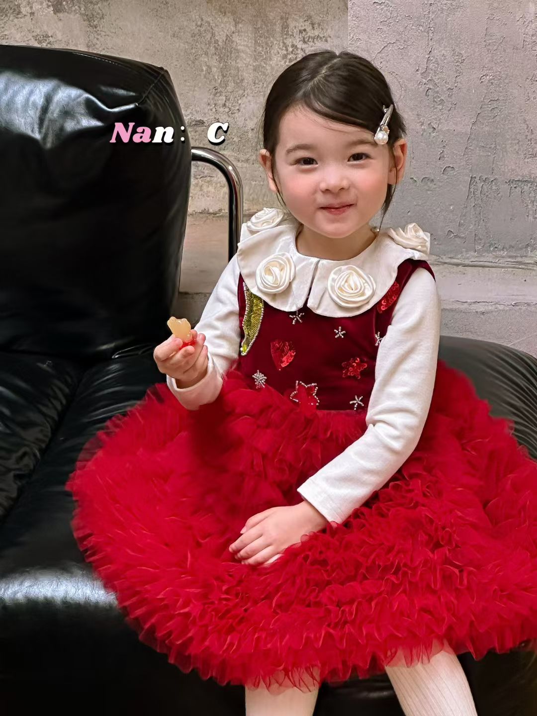 N.C女童25秋冬新款洋气女宝宝小香风新年礼服背心裙蓬蓬公主裙