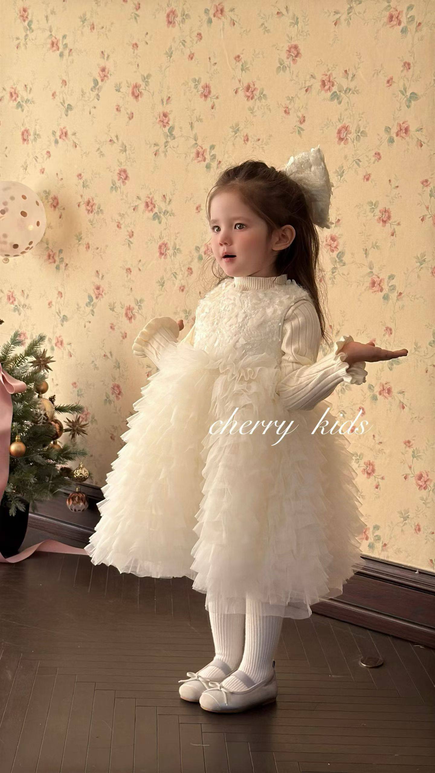 樱桃cherry女童25秋冬白天鹅女宝宝小香风新年礼服背心裙纱裙6911