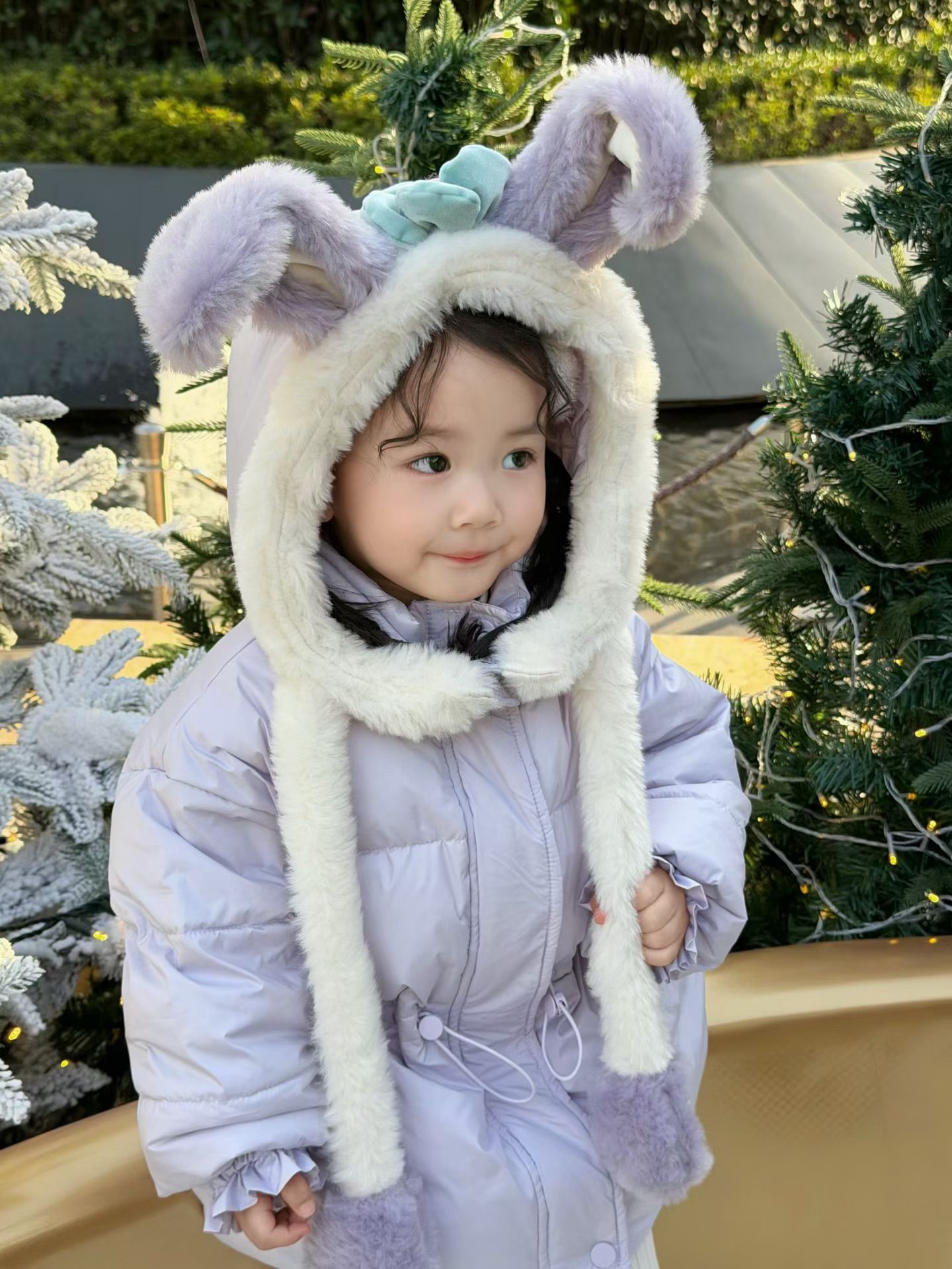 7-seven25冬季新女童小童韩卡通小熊大毛领魔法帽羽绒服外套9096